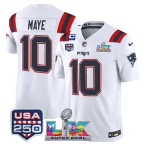 Drake Maye #10 New England Patriots Super Bowl LX 250th Patch Vapor  1-Star C Limited Game Jersey - All Stitched