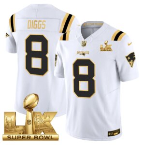 Stefon Diggs #8 New England Patriots Super Bowl LX Gold Patch Vapor Limited Game Jersey - All Stitched