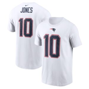 Men's Mac Jones White New England Patriots Player Name & Number T-Shirt
