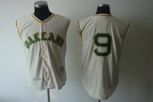 Mitchell And Ness 1968 Oakland Athletics #9 Reggie Jackson Cream Cool Base Stitched Jersey