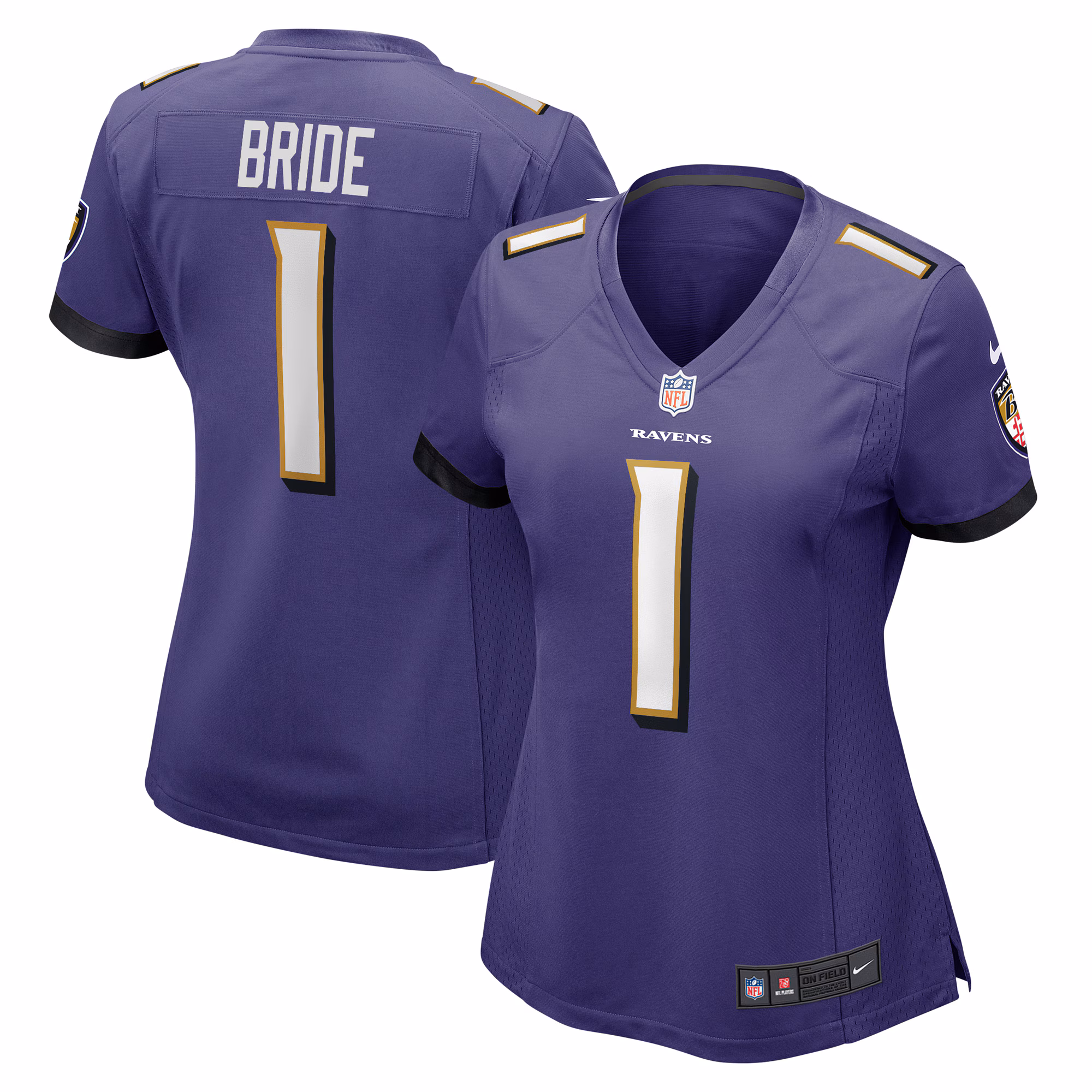 Number 1 Bride Baltimore Ravens Women's Game Jersey - Purple
