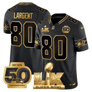 Steve Largent #0 Seattle Seahawks Super Bowl LX Gold Patch Game Jersey - All Stitched