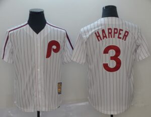 Philadelphia Phillies #3 Bryce Harper White(Red Strip) New Cool Base Cooperstown Stitched Jersey