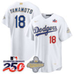 Yoshinobu Yamamoto #18 Los Angeles Dodgers 250th Patch White 2026 Gold Collection Stadium Jersey - White