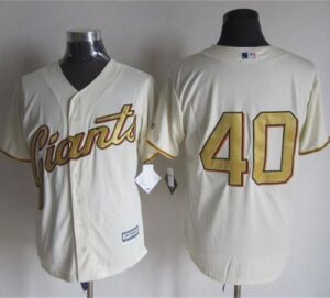 San Francisco Giants #40 Madison Bumgarner Cream(Gold No.) New Cool Base Stitched Jersey