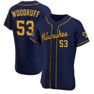 Men's Milwaukee Brewers #53 Brandon Woodruff Navy Flex Base Jersey
