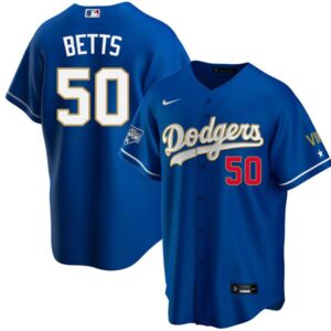 Men's  Los Angeles Dodgers #50 Mookie Betts Blue VII Gold Series Cool Base Jersey