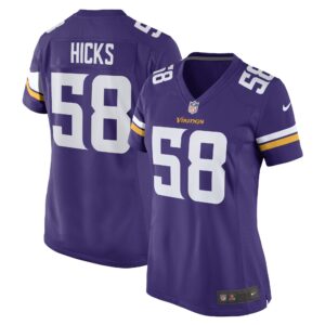 Hicks Minnesota Vikings  Women's Game Player Jersey - Purple