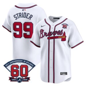Spencer Strider #99 Atlanta Braves 60th Patch Home Limited Player Jersey - White