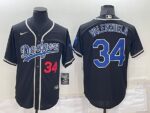 Men's  Los Angeles Dodgers #34 Fernando Valenzuela Black Throwback Cool Base Jersey