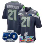 Devon Witherspoon #21 Seattle Seahawks Super Bowl LX 50th Season Patch College Navy Team Game Jersey