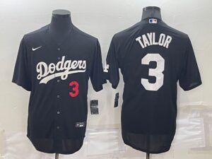 Men's  Los Angeles Dodgers #3 Chris Taylor Black Stitched Cool Base Jersey