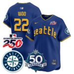 Bryan Woo #22 Seattle Mariners 250th Anniversary & AL West Vapor Premier Limited Jersey - Connect