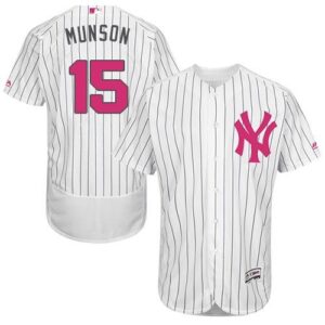 New York Yankees #15 Thurman Munson White Strip Flexbase Collection 2016 Mother's Day Stitched Jersey