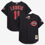 Cincinnati Reds Barry Larkin #11 Mitchell & Ness Black Cooperstown Collection Mesh Batting Practice Button-Up Jersey