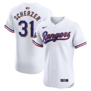 Men's Texas Rangers #31 Max Scherzer  White 2024 Gold Collection Elite Player Jersey