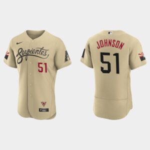 Men's Arizona Diamondbacks #51 Randy Johnson Gold2021 City Connect Flex Base Jersey