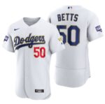 Men's Los Angeles Dodgers #50 Mookie Betts White Gold Championship Flex Base Sttiched Jersey