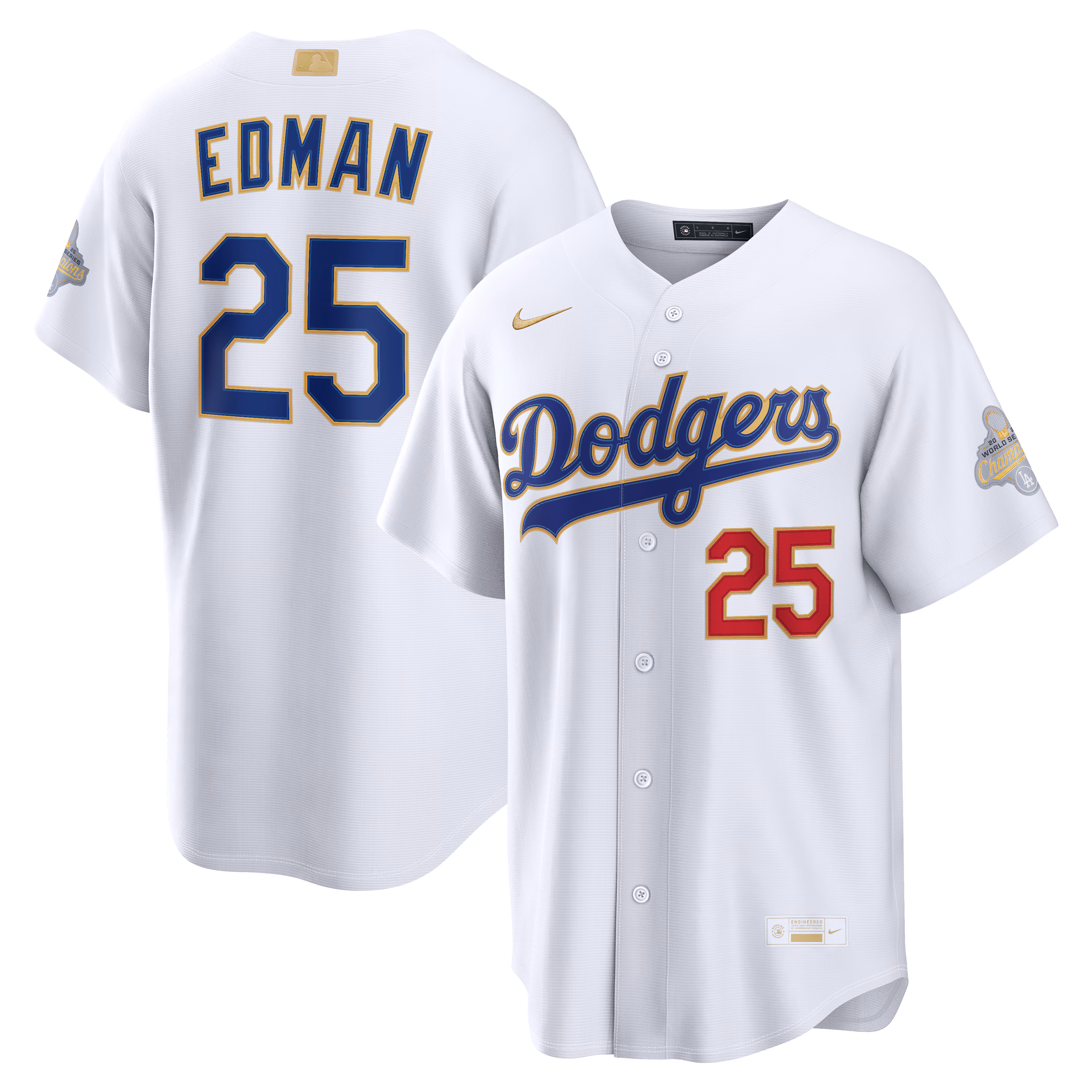 Los Angeles Dodgers Tommy Edman #25 White 2026 Gold Collection Stadium Jersey