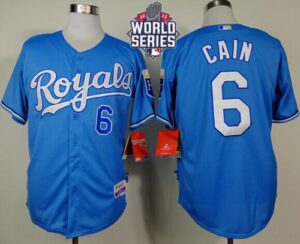 Kansas City Royals #6 Lorenzo Cain Light Blue Alternate Cool Base W/2015 World Series Patch Stitched Jersey