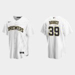Men's Milwaukee Brewers #39 Corbin Burnes White Navy Cool Base Alternate Jersey