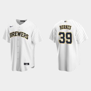 Men's Milwaukee Brewers #39 Corbin Burnes White Navy Cool Base Alternate Jersey