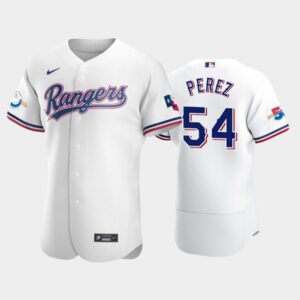 Men's Texas Rangers #54 Martin Perez White Home 50th Anniversary Flex Base Jersey