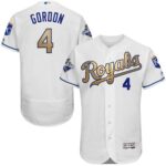 Kansas City Royals #4 Alex Gordon White 2015 World Series Champions Gold Program FlexBase Stitched Jersey