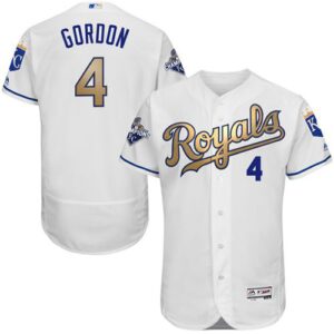 Kansas City Royals #4 Alex Gordon White 2015 World Series Champions Gold Program FlexBase Stitched Jersey