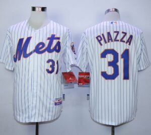 New York Mets #31 Mike Piazza White(Blue Strip) Home Cool Base Stitched Jersey
