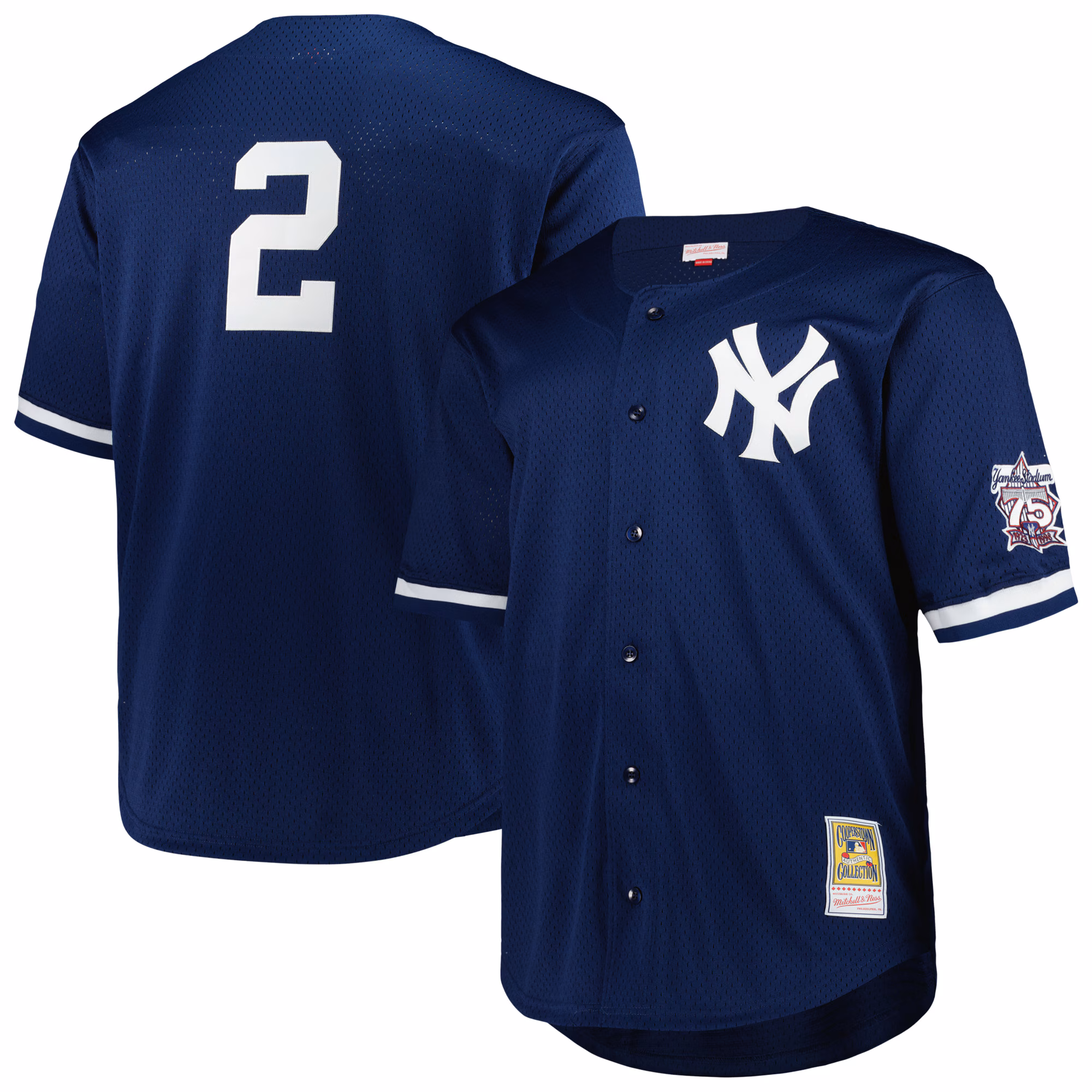 New York Yankees Derek Jeter #2 Mitchell & Ness Navy Big & Tall Cooperstown Mesh Batting Practice Jersey