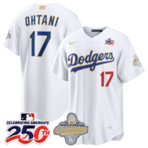 Shohei Ohtani #17 Los Angeles Dodgers 250th Patch White 2026 Gold Collection Stadium Jersey - White