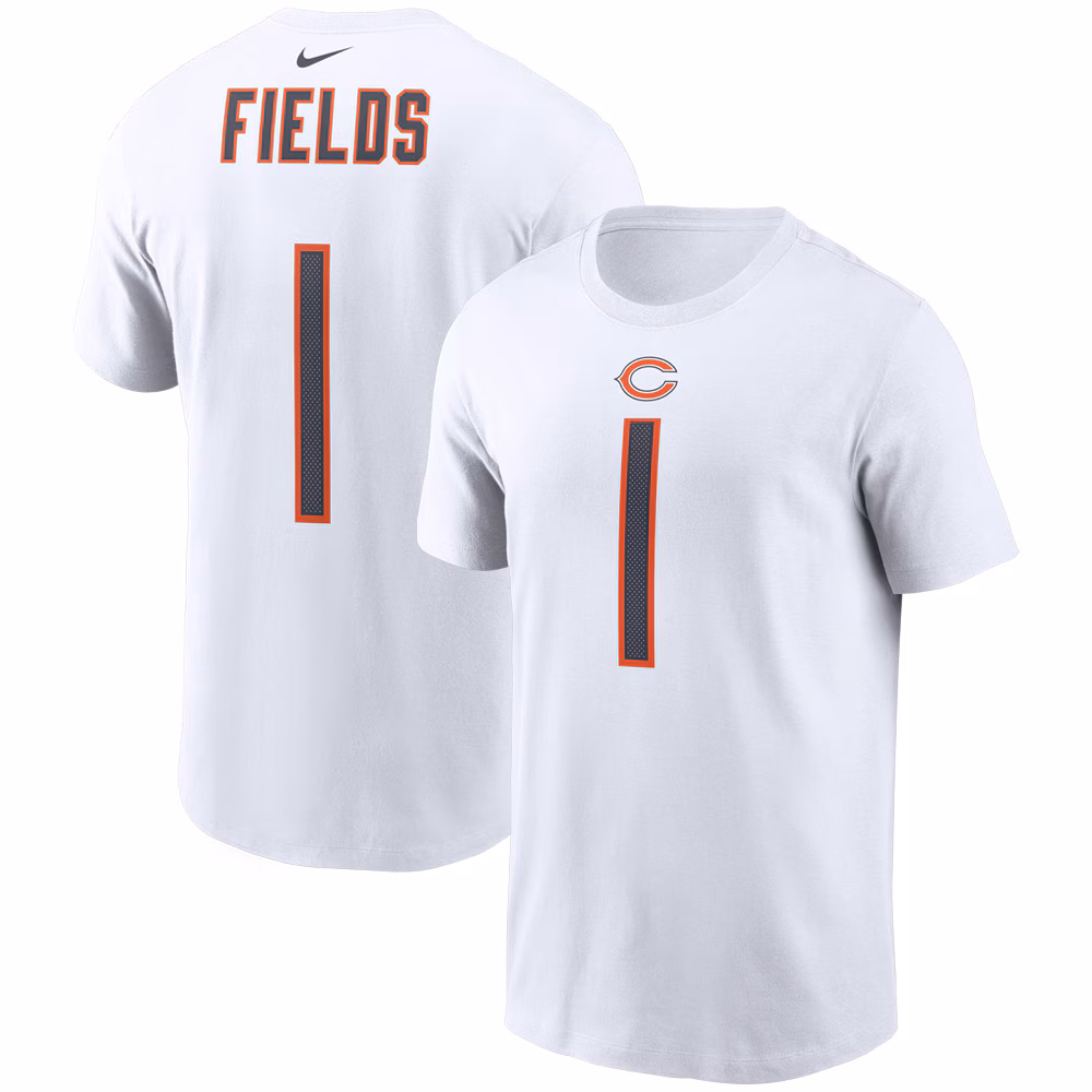 Men's Justin Fields White Chicago Bears Player Name & Number T-Shirt