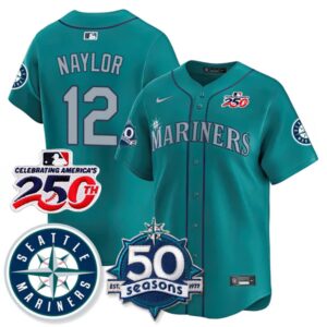 Josh Naylor #12 Seattle Mariners 250th Anniversary & AL West Vapor Premier Limited Jersey - Teal