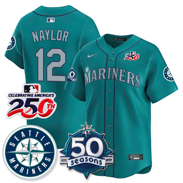 Josh Naylor #12 Seattle Mariners 250th Anniversary & AL West Vapor Premier Limited Jersey - Teal