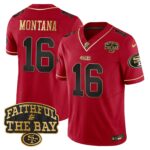 Joe Montana # 16 San Francisco 49ers Faithful To The Bay Patch Vapor Limited Jersey V8 - All Stitched