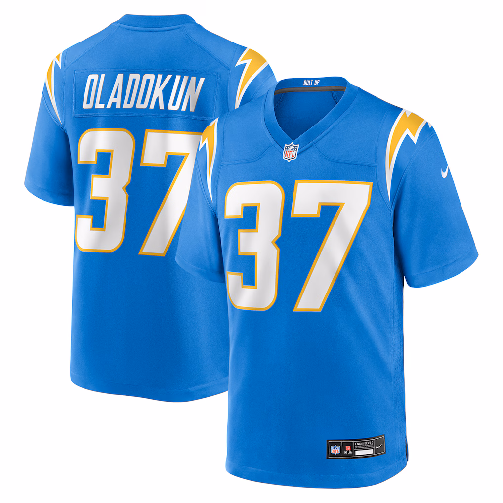 Jordan Oladokun #37 Los Angeles Chargers Team Game Jersey - Powder Blue