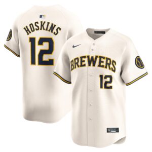 Men's Milwaukee Brewers #12 Rhys Hoskins  Cream Home Limited Player Jersey