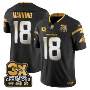 Peyton Manning Denver Broncos-Time Champions Patch Gold Vapor Limited Jersey - All Stitched