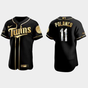 Men's Minnesota Twins #11 Jorge Polanco Golden Edition Flex Base Jersey - Black
