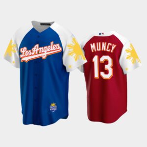 Men's Los Angeles Dodgers #13 Max Muncy 2022 Royal Red Filipino Heritage Night Cool Base Jersey