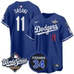 Rōki Sasaki #11 Los Angeles Dodgers 2025 World Series Home Limited Player Jersey - Blue