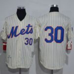 Mitchell And Ness 1969 New York Mets #30 Nolan Ryan Cream(Blue Strip) Throwback Stitched Jersey
