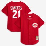 Cincinnati Reds Deion Sanders #21 Mitchell & Ness Red Cooperstown Mesh Batting Practice Button-Up Jersey