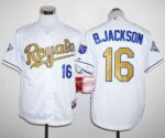 Kansas City Royals #16 Bo Jackson White 2015 World Series Champions Gold Program Stitched Jersey