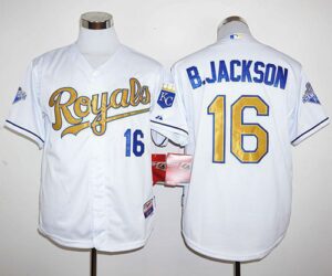 Kansas City Royals #16 Bo Jackson White 2015 World Series Champions Gold Program Stitched Jersey