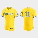 Men's Boston Red Sox #11 Rafael Devers Gold Light Blue 2021 City Connect Jersey