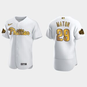 Men's Philadelphia Phillies #29 Nick Maton 2022 All-Star Game Flex Base Jersey - White Gold