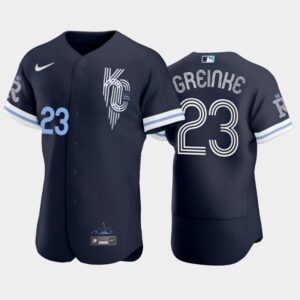 Men's #23 Zack Greinke Kansas City Royals Navy 2022 City Connect Jersey