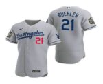 Men's Los Angeles Dodgers #21 Walker Buehler Gray 2020 World Series Road Flex Base  Jersey